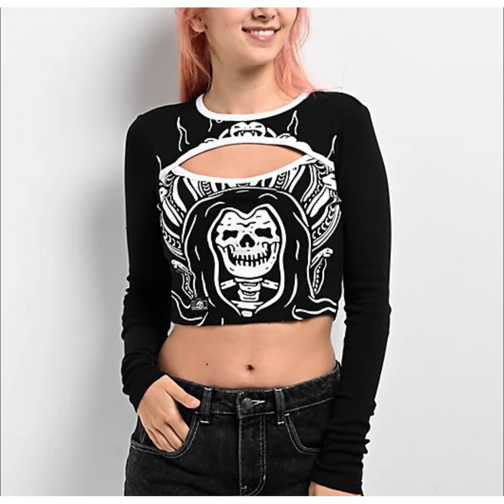 Goth Grunge Skeleton Cutout Long Sleeve Crop Top Emo Alt‎ Fairycore M